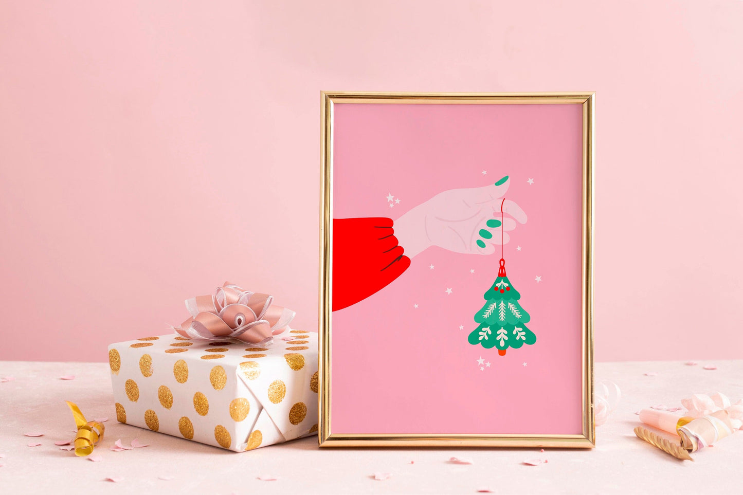 Christmas Bauble Print in Pink