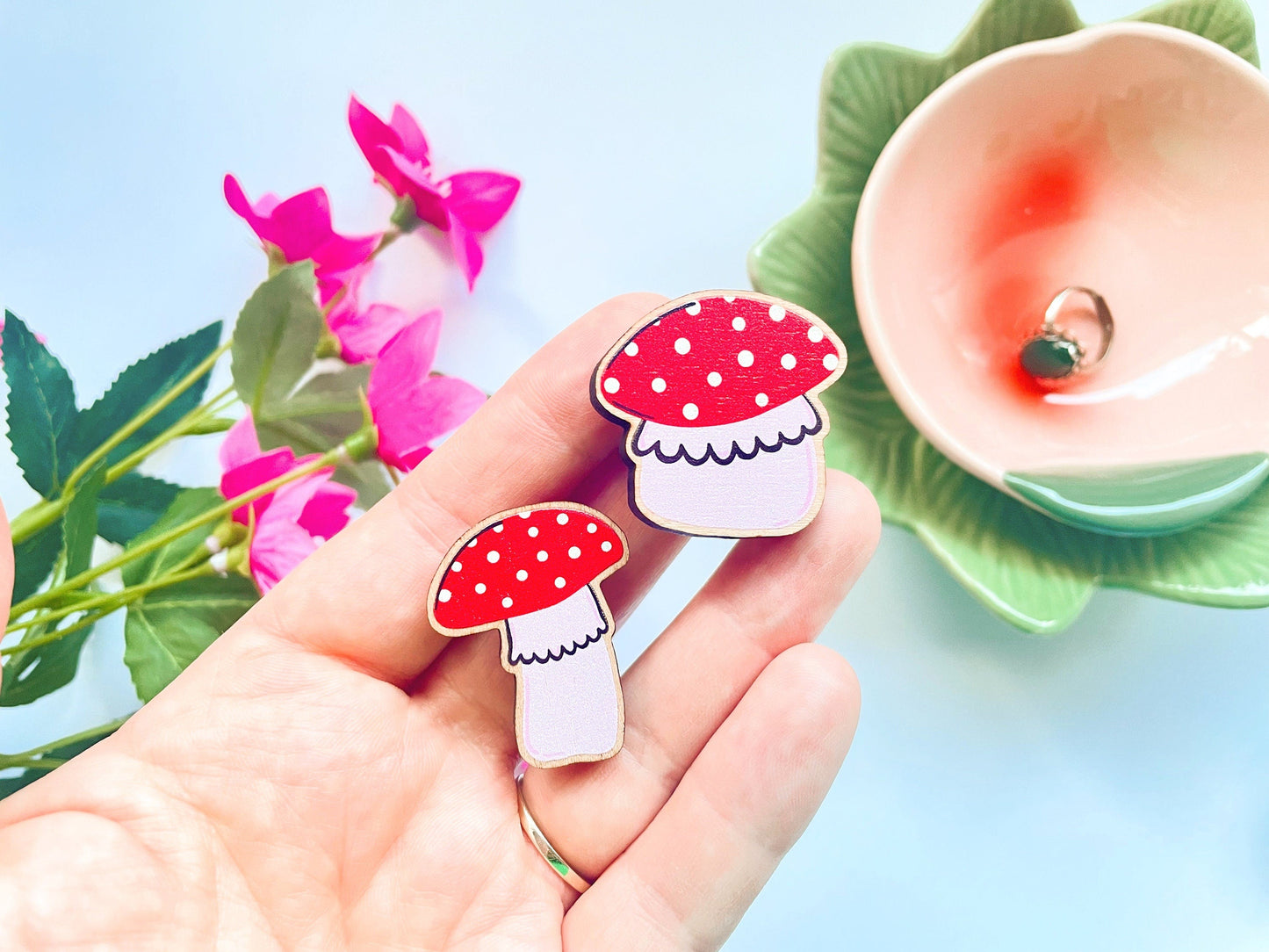 Fat Mushroom Wooden Pin Badge