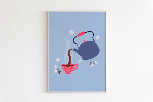 Kettle Print and Mug in Blue