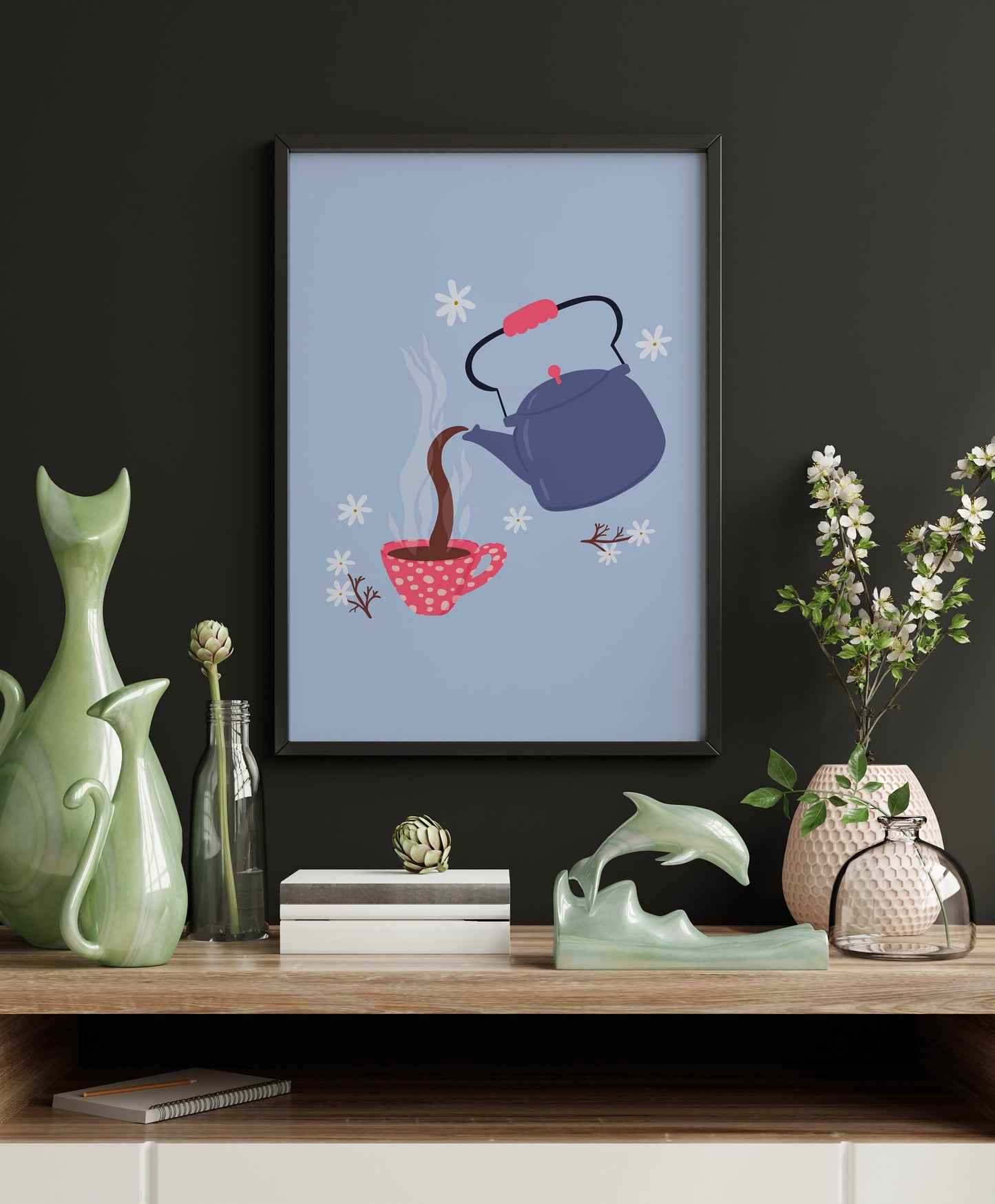 Kettle Print and Mug in Blue