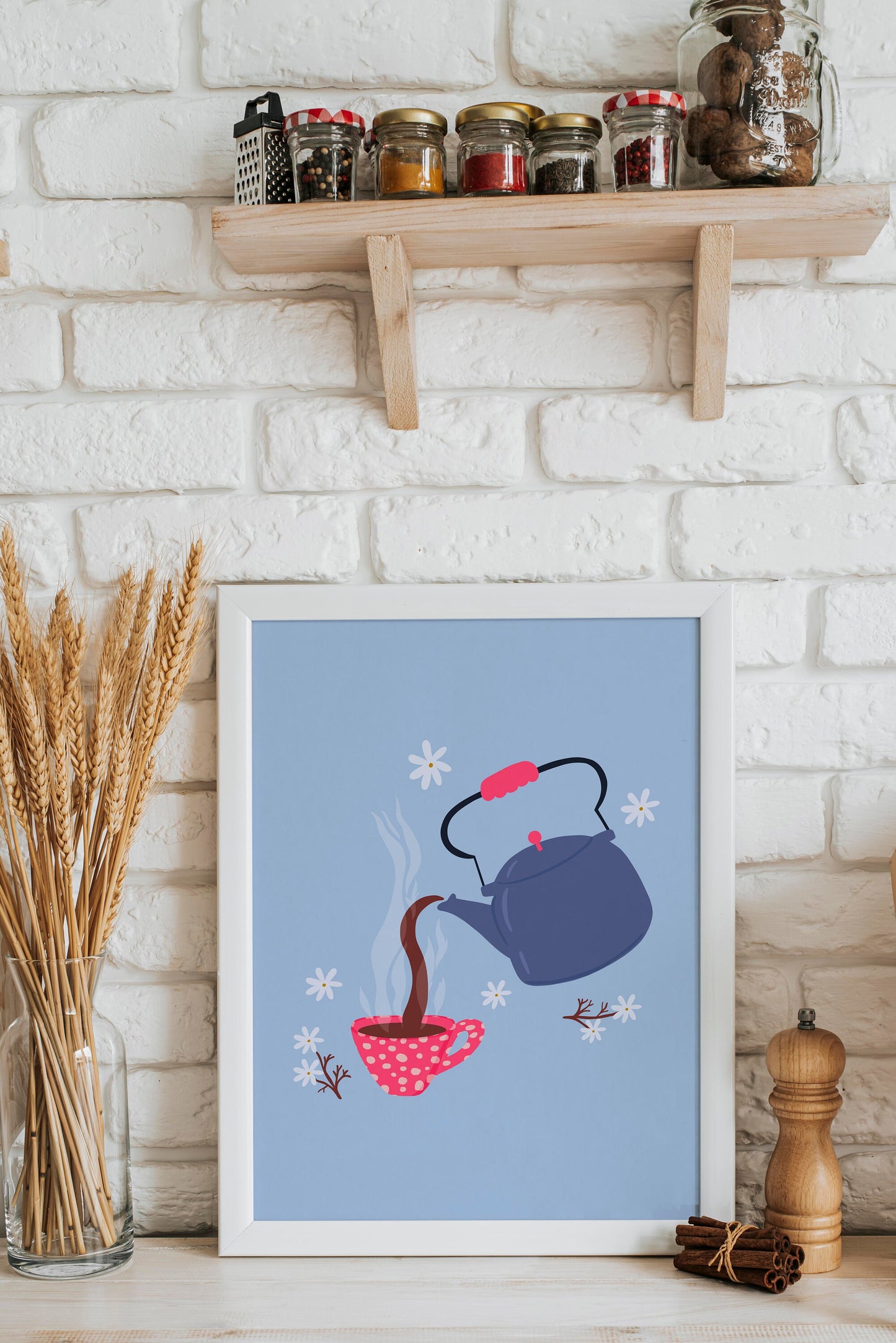 Kettle Print and Mug in Blue