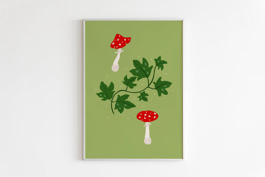 Mushrooms Print in Green