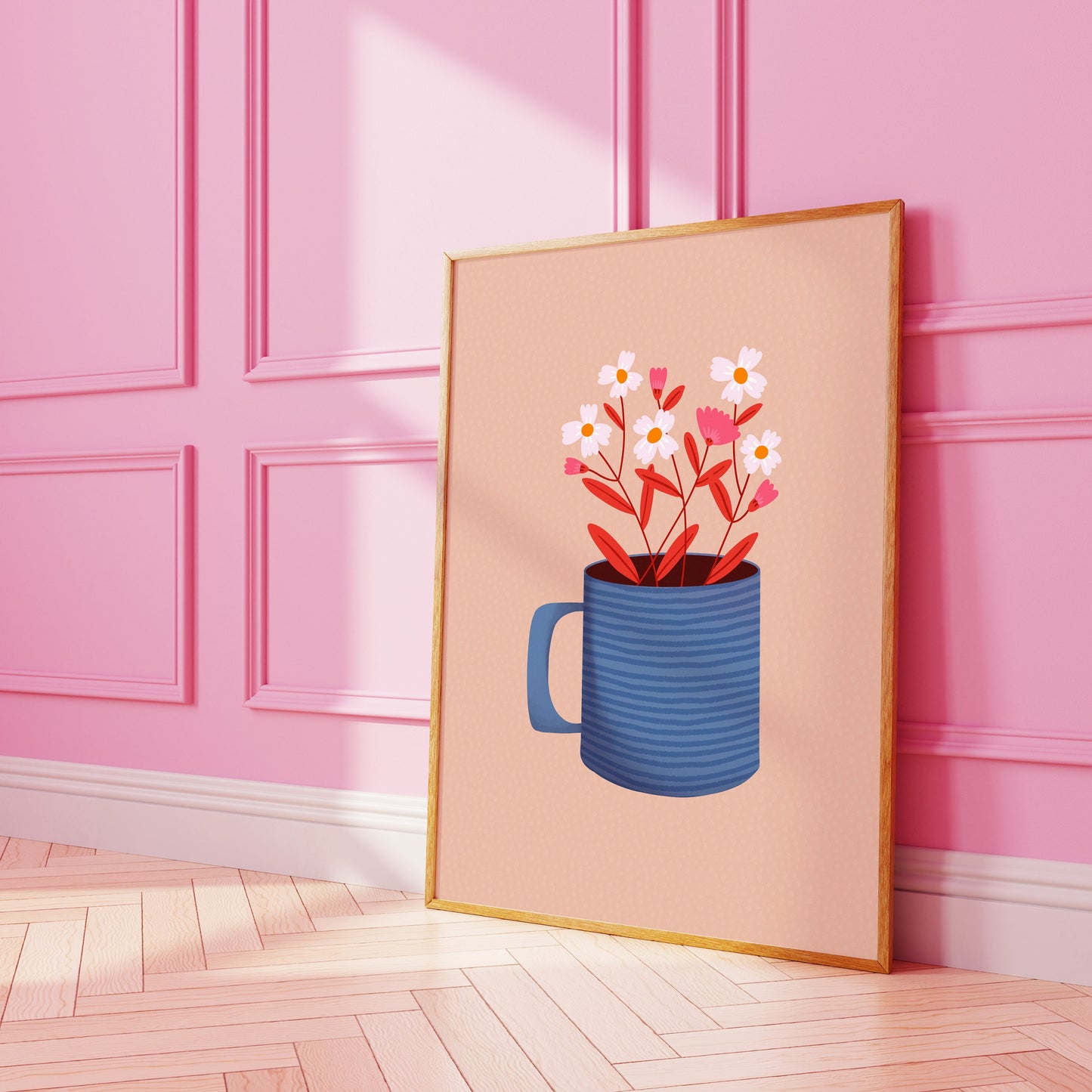 Mug With Flowers Print in Blue & Pink