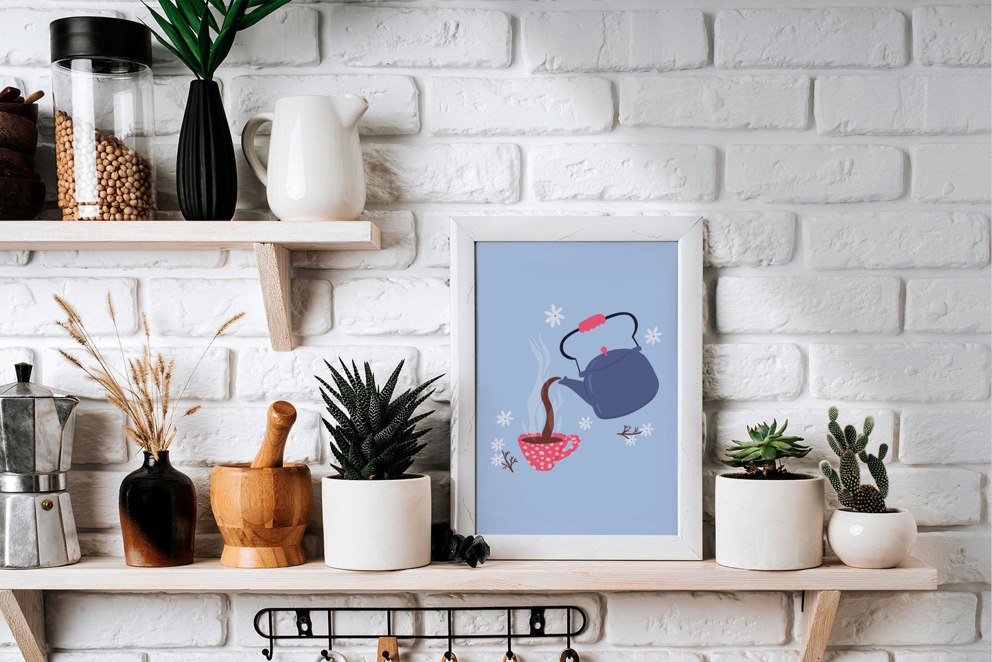 Kettle Print and Mug in Blue