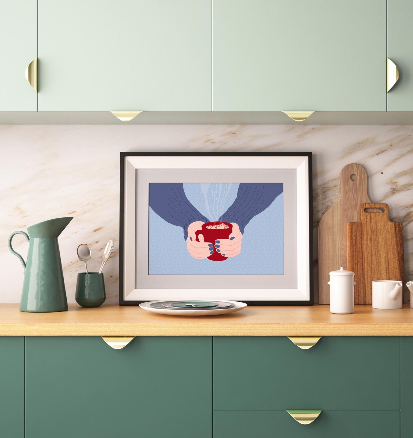 Cosy Coffee Mug Print in Blue