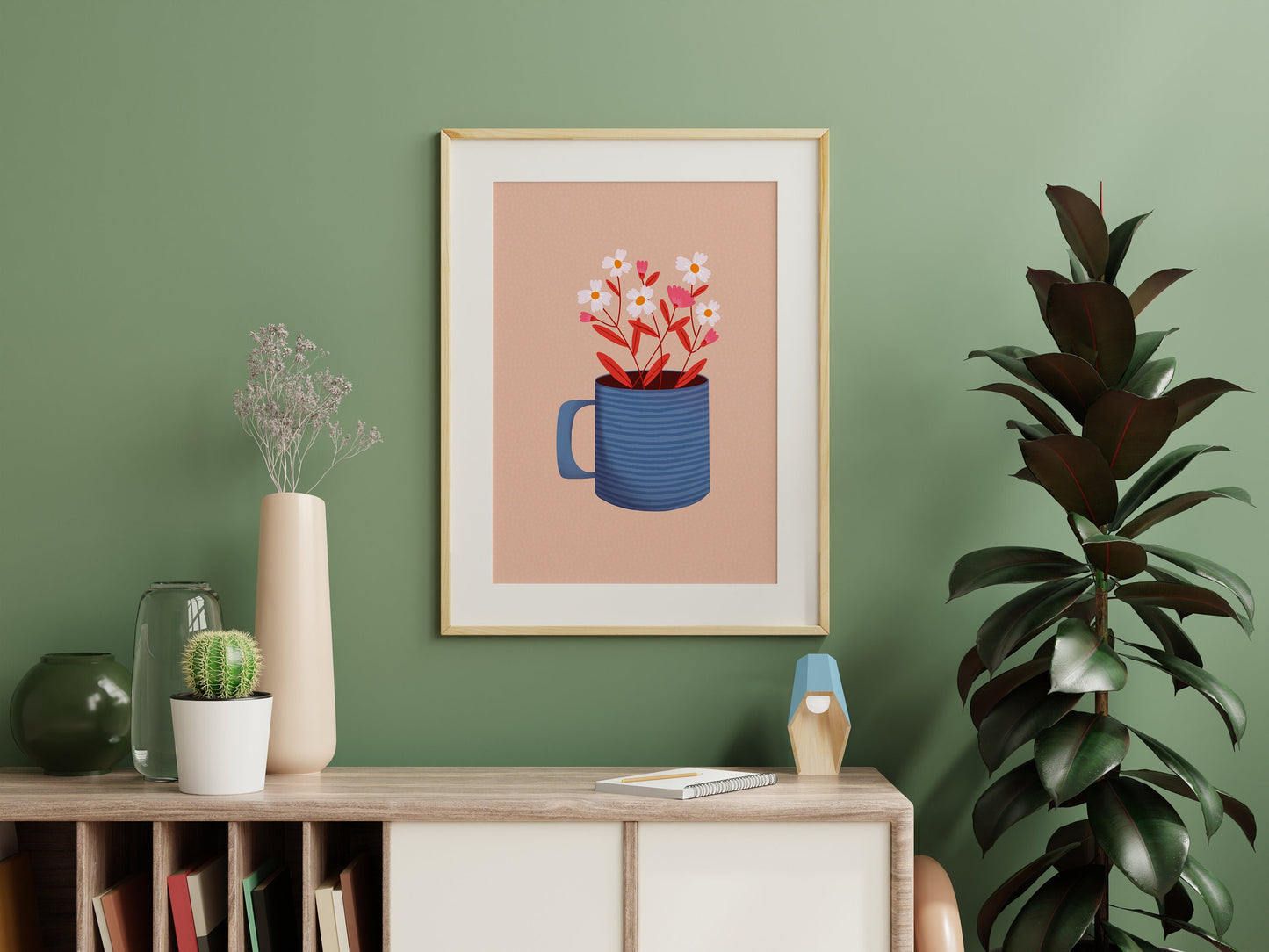 Mug With Flowers Print in Blue & Pink