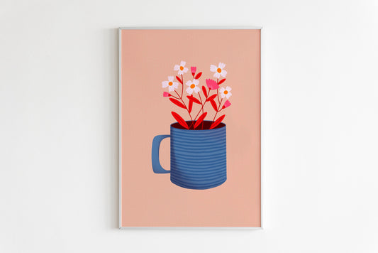 Mug With Flowers Print in Blue & Pink