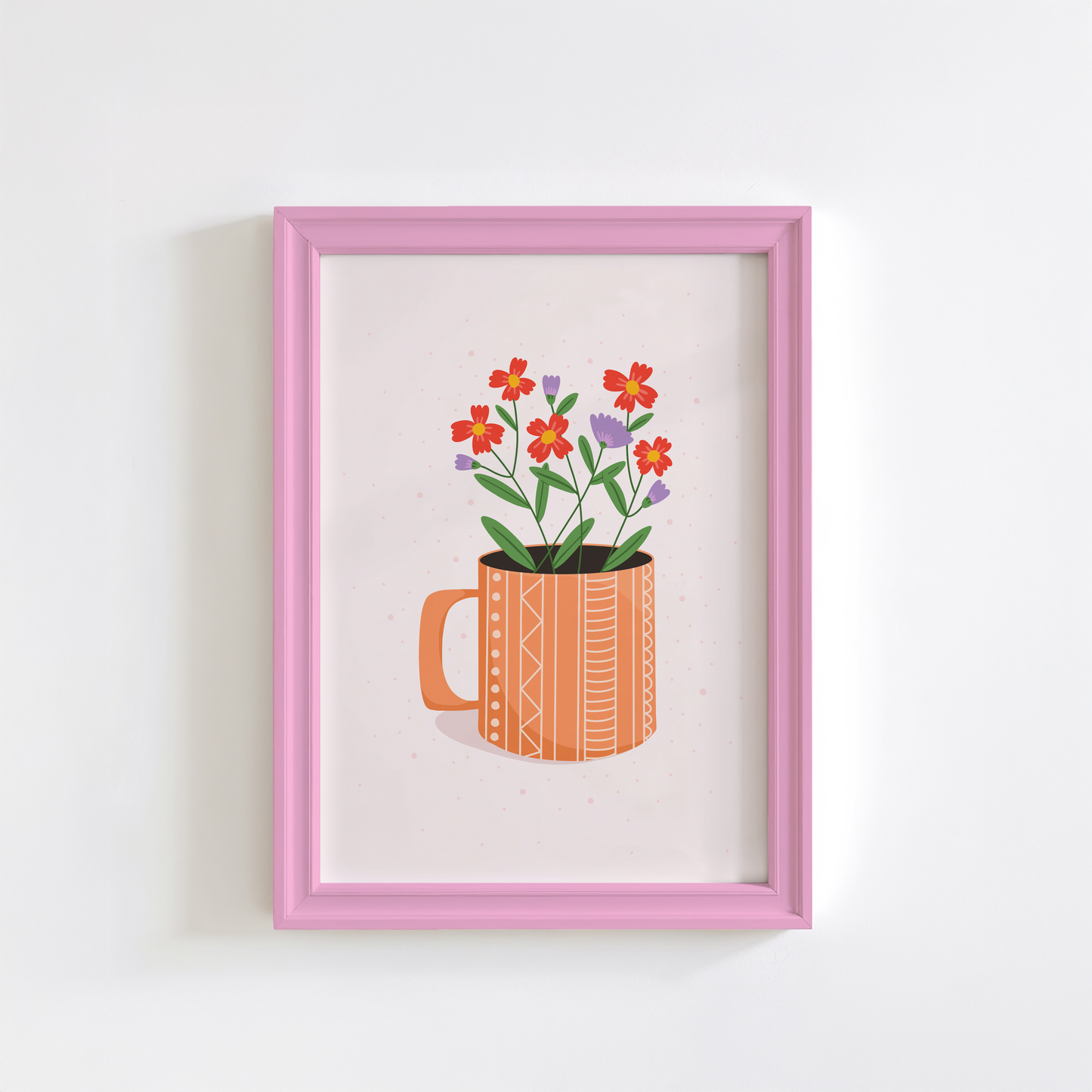 Mug With Flowers Print in Pale Pink & Orange