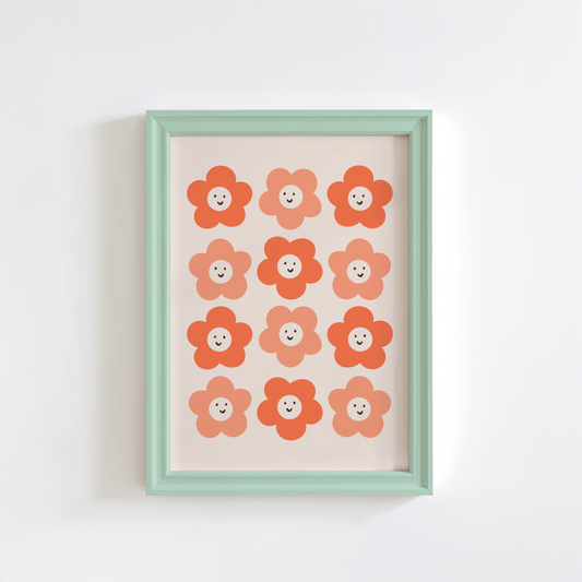 Orange Retro Flower Print