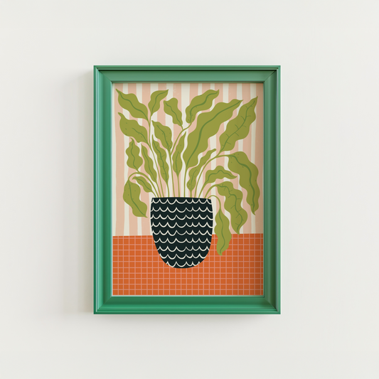 House Plant Illustration Print in Orange and Black