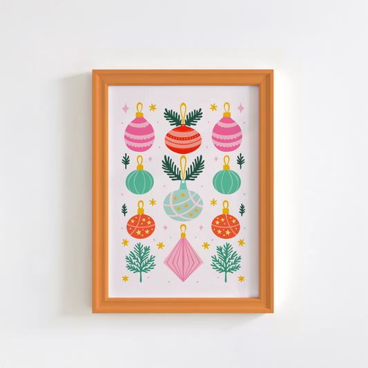 Christmas Baubles Print - Pastel Coloured Festive Wall Art