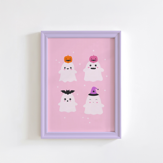 Spooky Ghosts Print - Cute Pink Halloween Decor