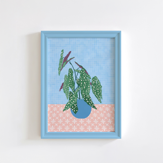 Polka Dot Begonia Print in Blue and Pink