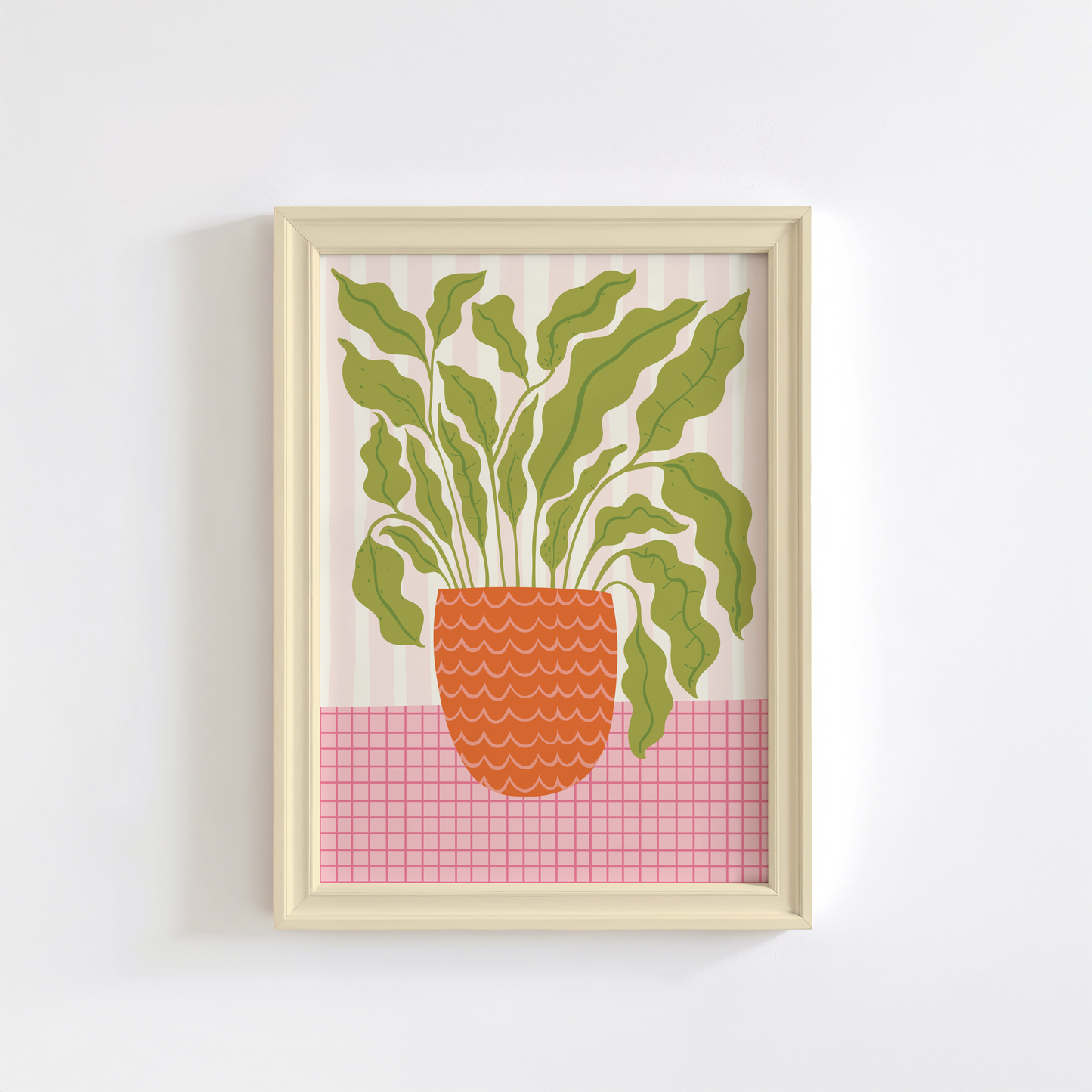 House Plant Illustration Print in Pink and Orange