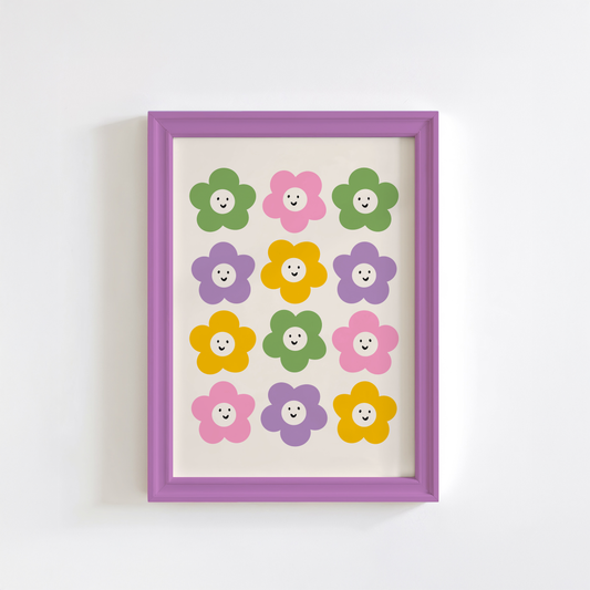 Smiling Daisies Print - Colourful Happy Wall Art