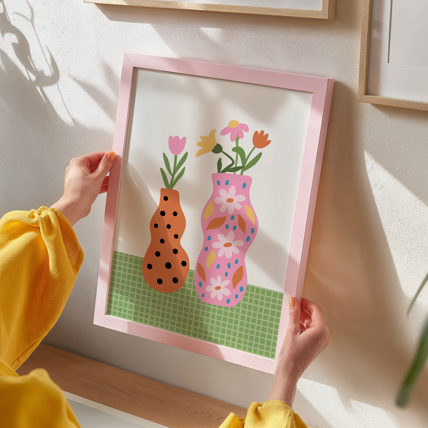 Colourful Vases Print in Pink, Orange and Green