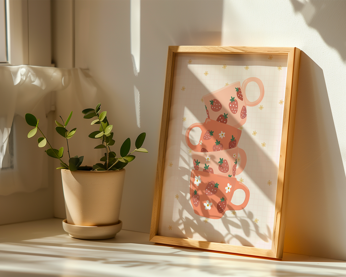 Strawberry Mugs Print - Fruit Themed Kitchen Wall Art