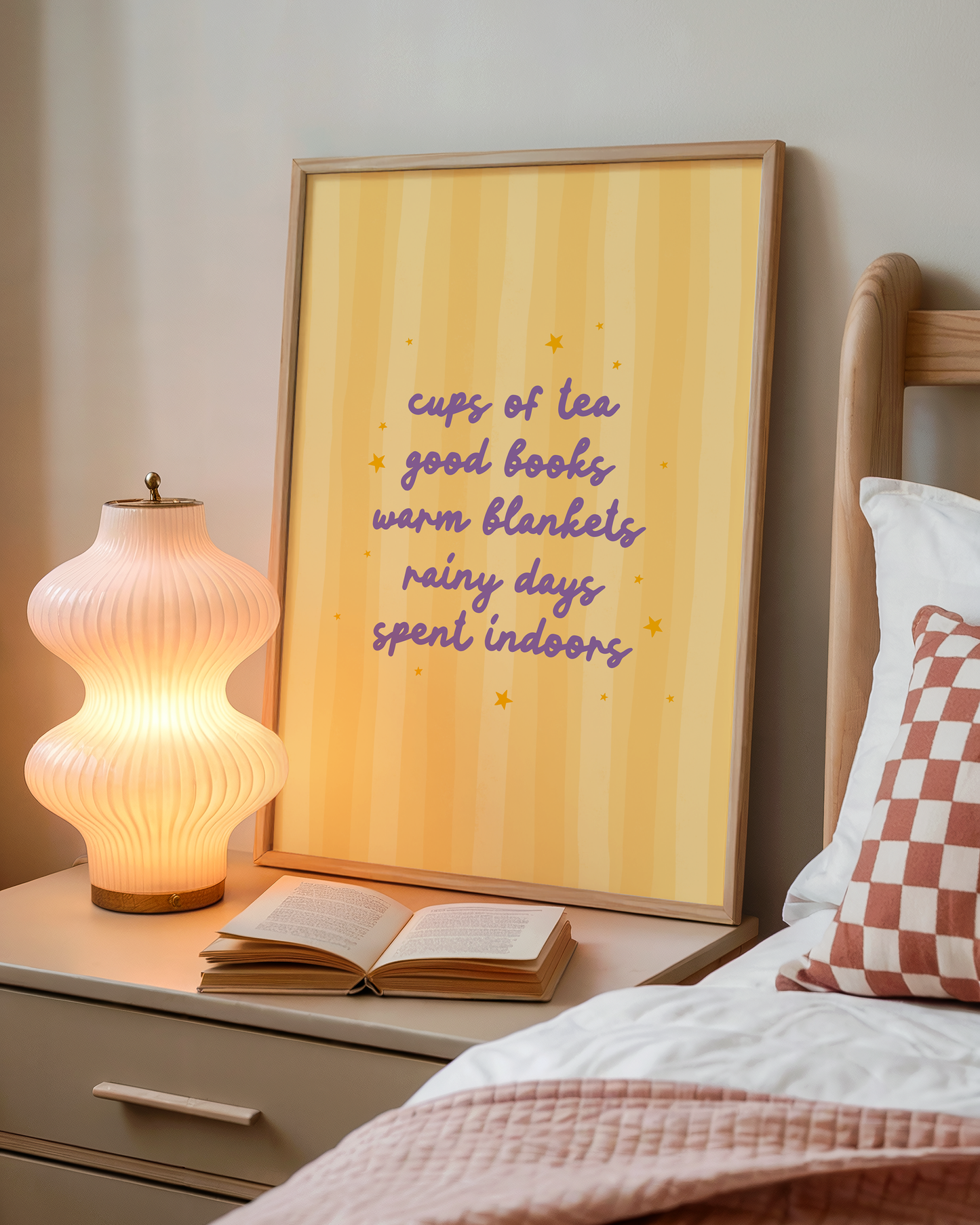 Cups Of Tea & Cosy Nights Quote Print in Yellow