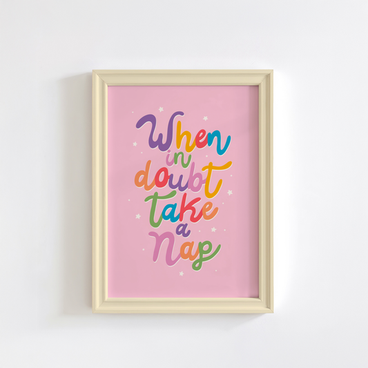 When In Doubt Take A Nap Print - Pink Quote Wall Art