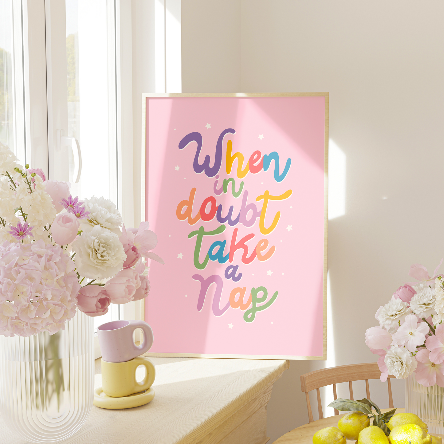 When In Doubt Take A Nap Print - Pink Quote Wall Art