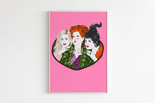 The Sanderson Sisters Print in Bright Pink