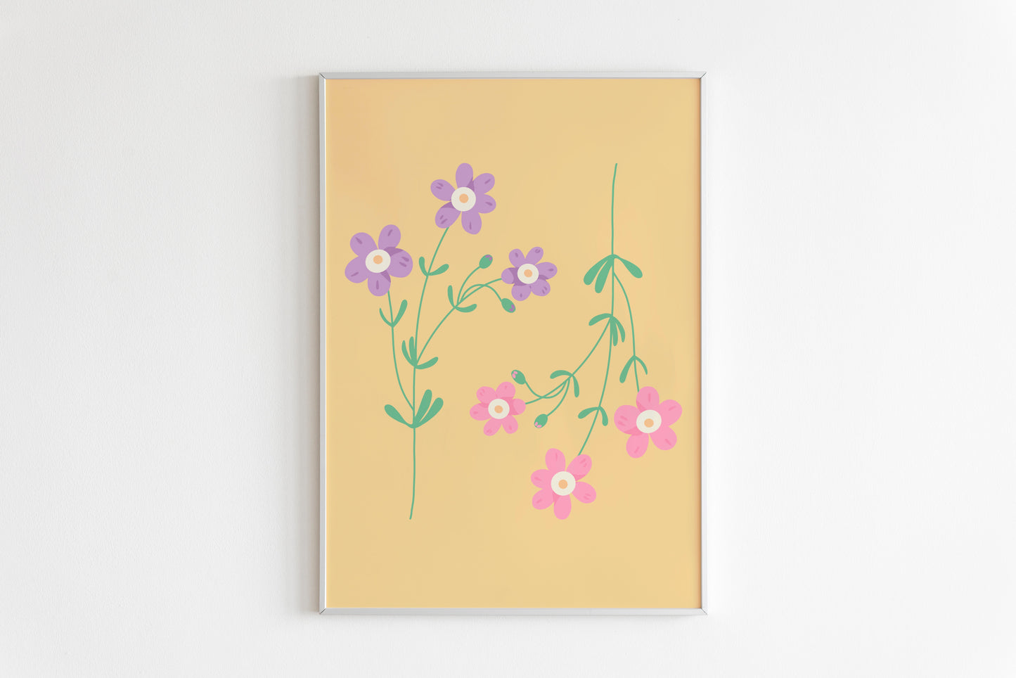 Two Flowers Print in Pale Yellow