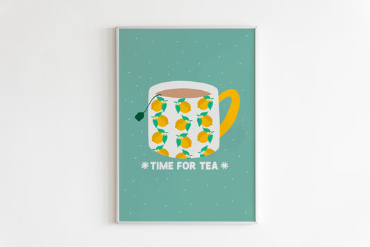 Time For Tea Print in Teal