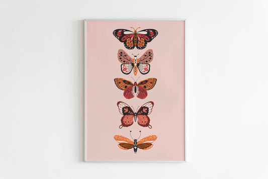 Five Butterflies Print in Pink