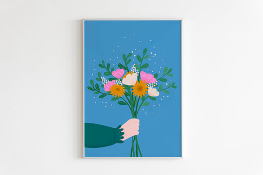 Bunch Of Flowers Print in Blue
