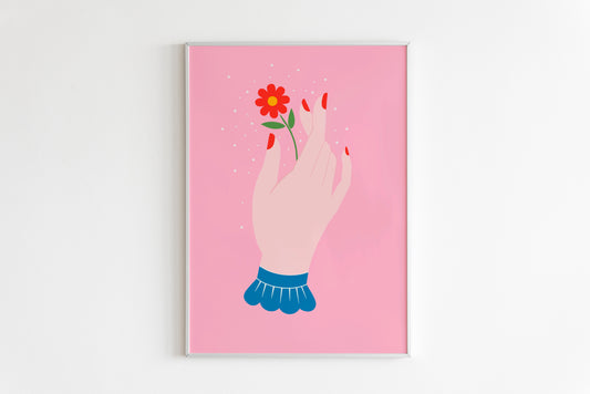 Hand Holding Flower Print in Pink