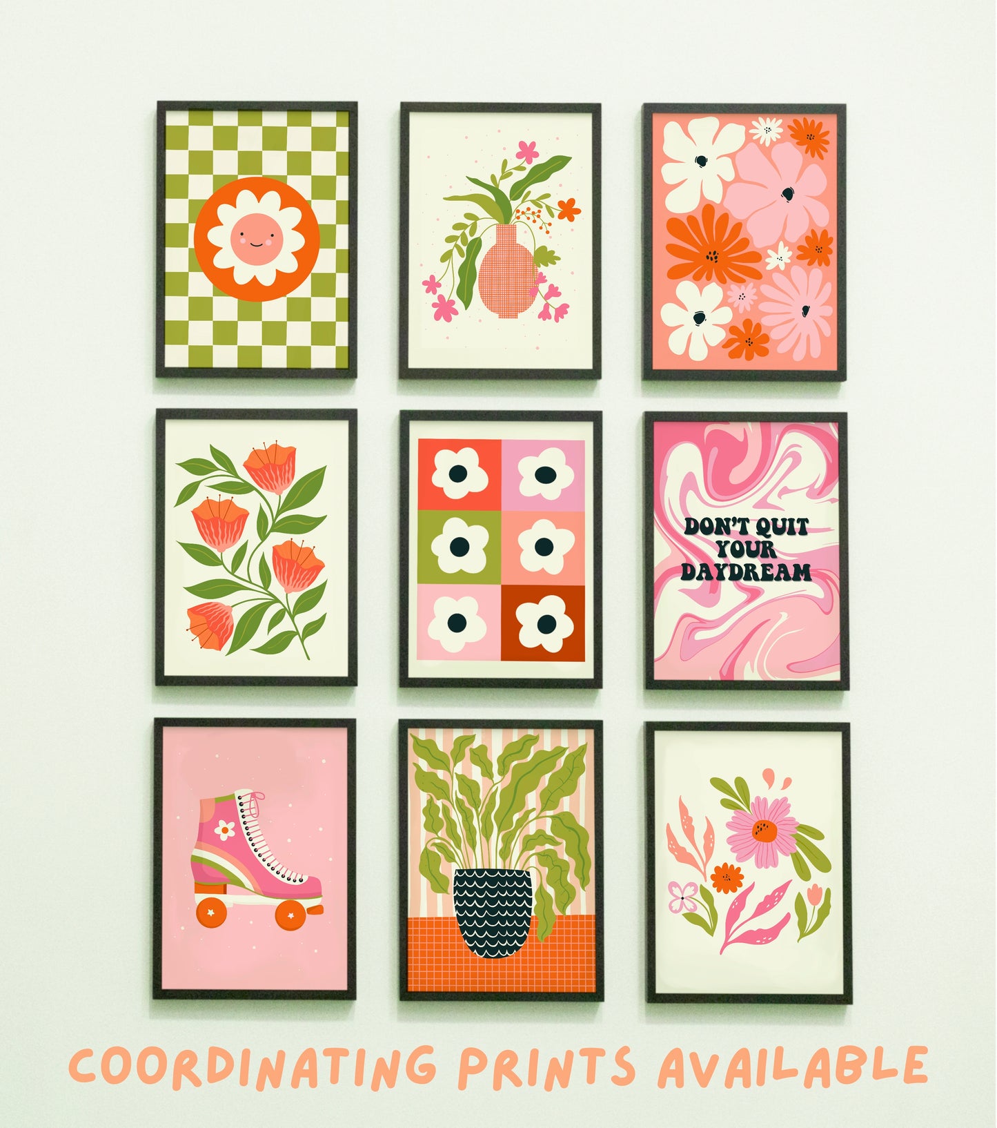 Retro Smiley Flower Print in Pink and Green