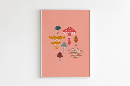 Mushrooms Print in Pink