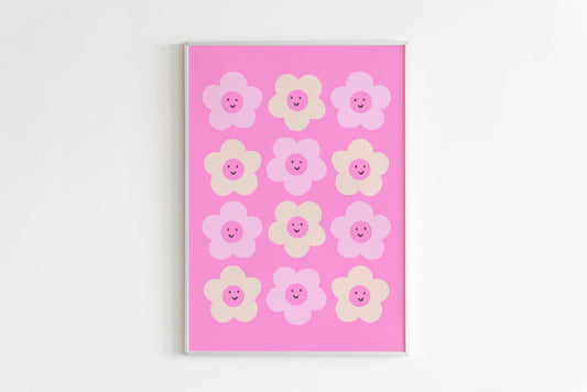 Pink Retro Flower Print