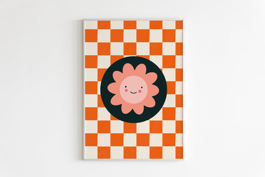 Checkerboard Smiley Daisy Print