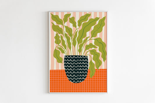 House Plant Illustration Print in Orange and Black