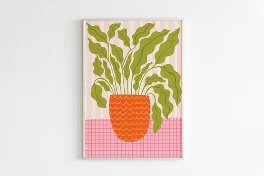 House Plant Illustration Print in Pink and Orange
