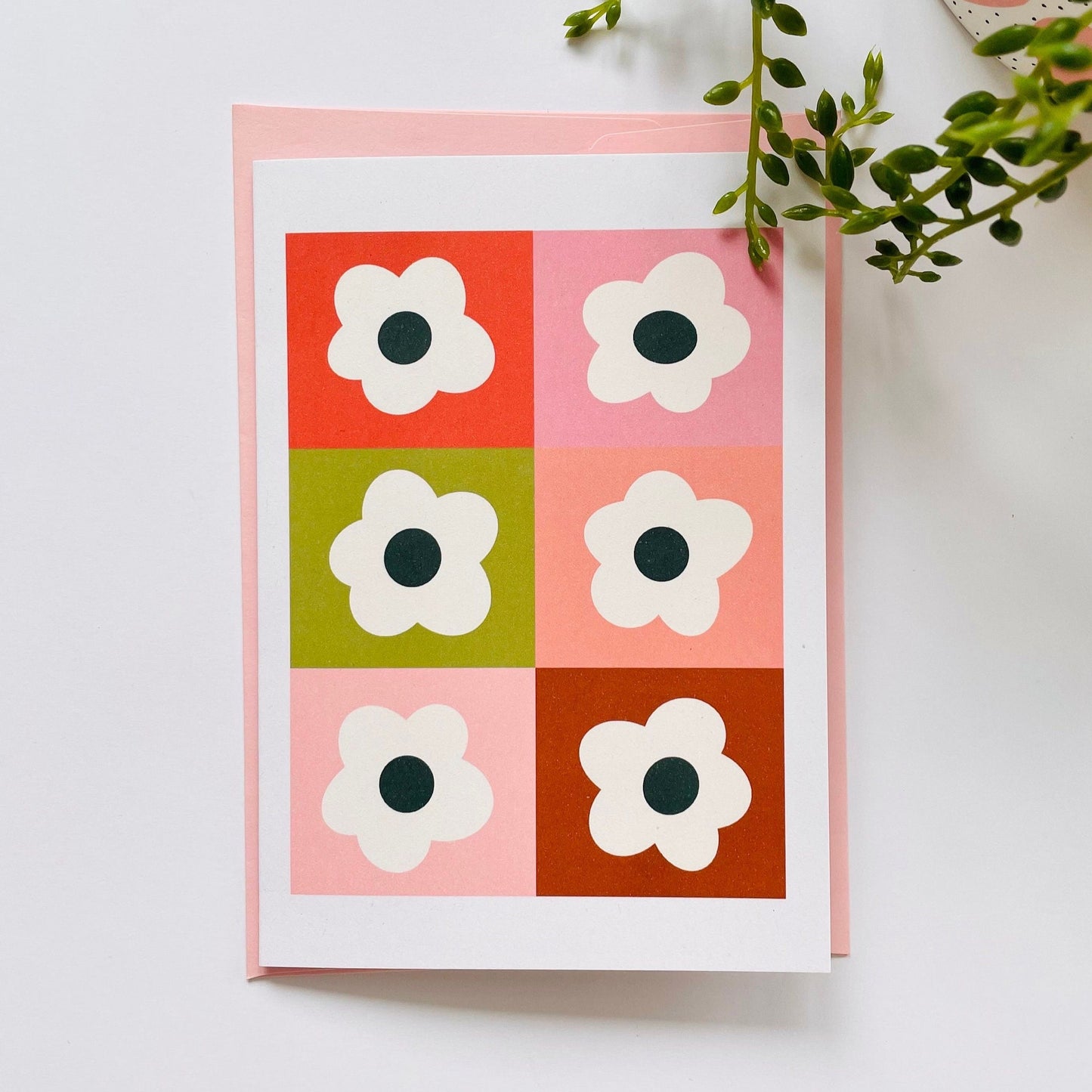 Retro Flowers A6 Greetings Card