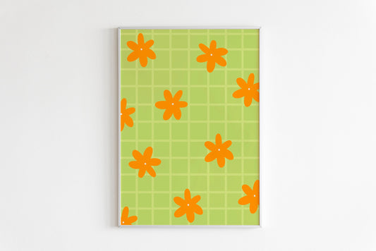 Green and Orange Flower Pattern Print