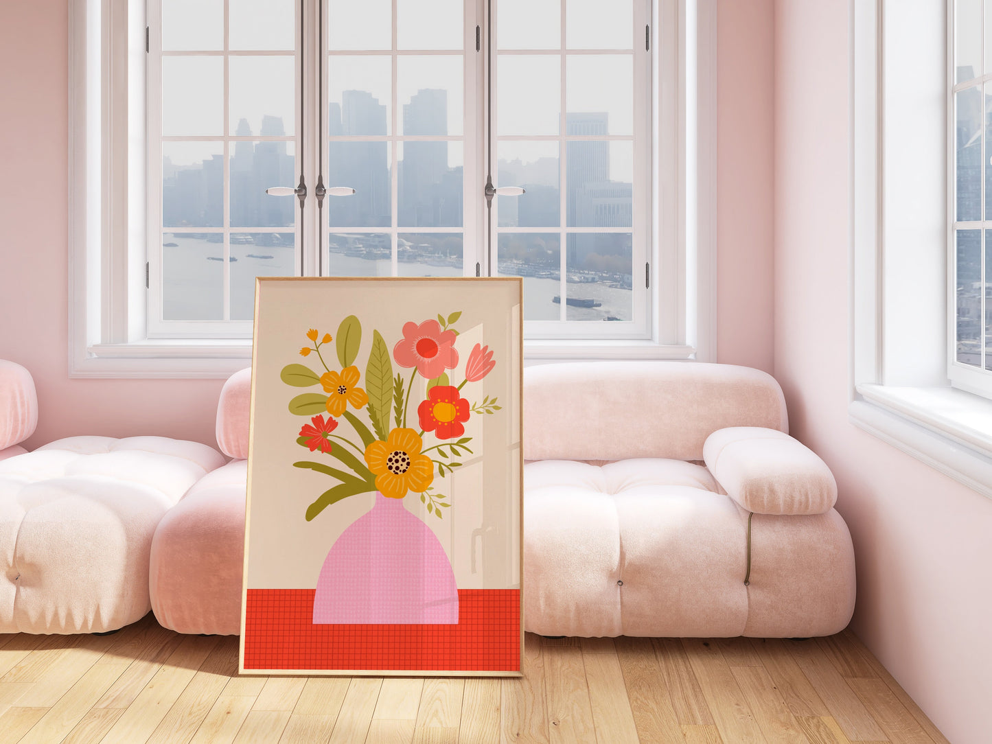 Vase of Flowers Print in Pink & Red