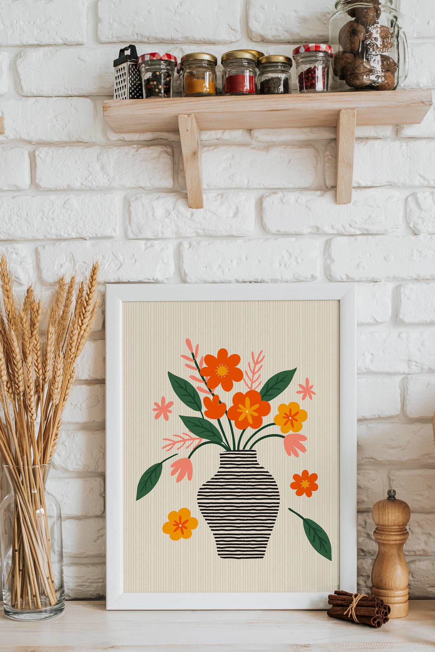 Vase of Flowers Print in Yellow and Green