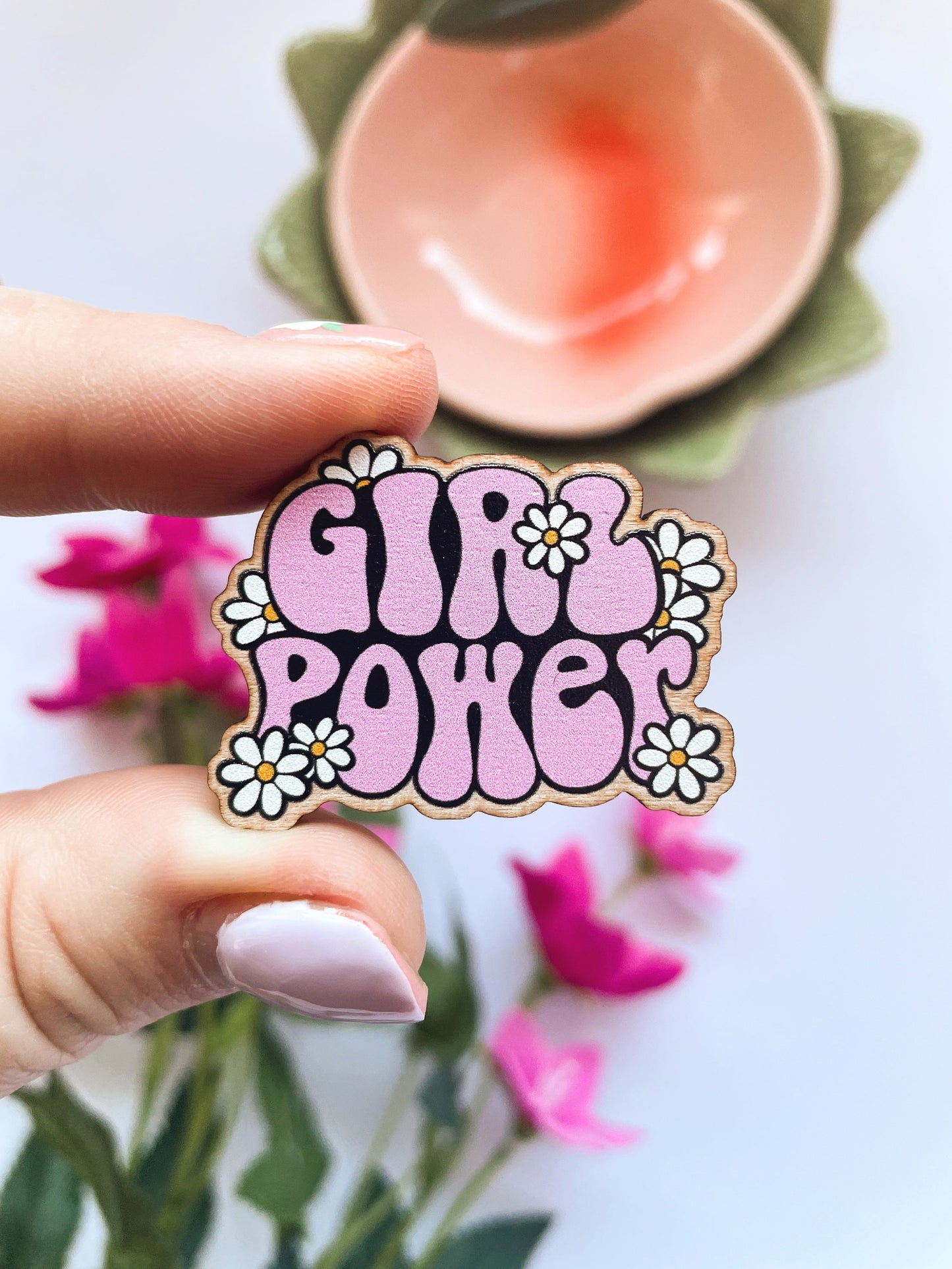 Girl Power Wooden Pin Badge