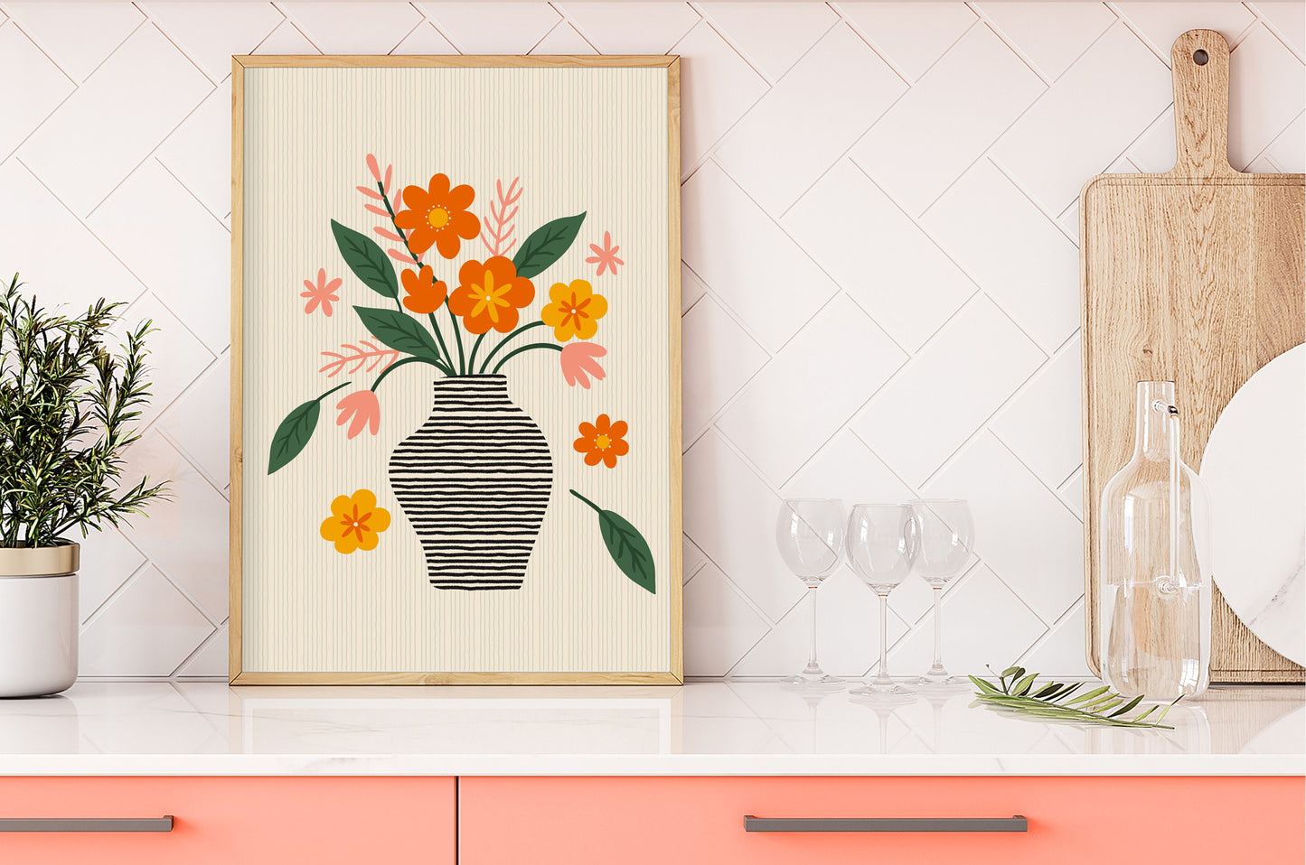 Vase of Flowers Print in Yellow and Green